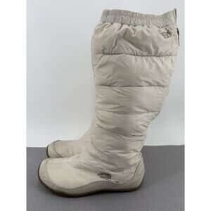 The North Face Nuptse Knee High ZipUp Goose Down Puffer Ivory 550 Boots Sz 7.5